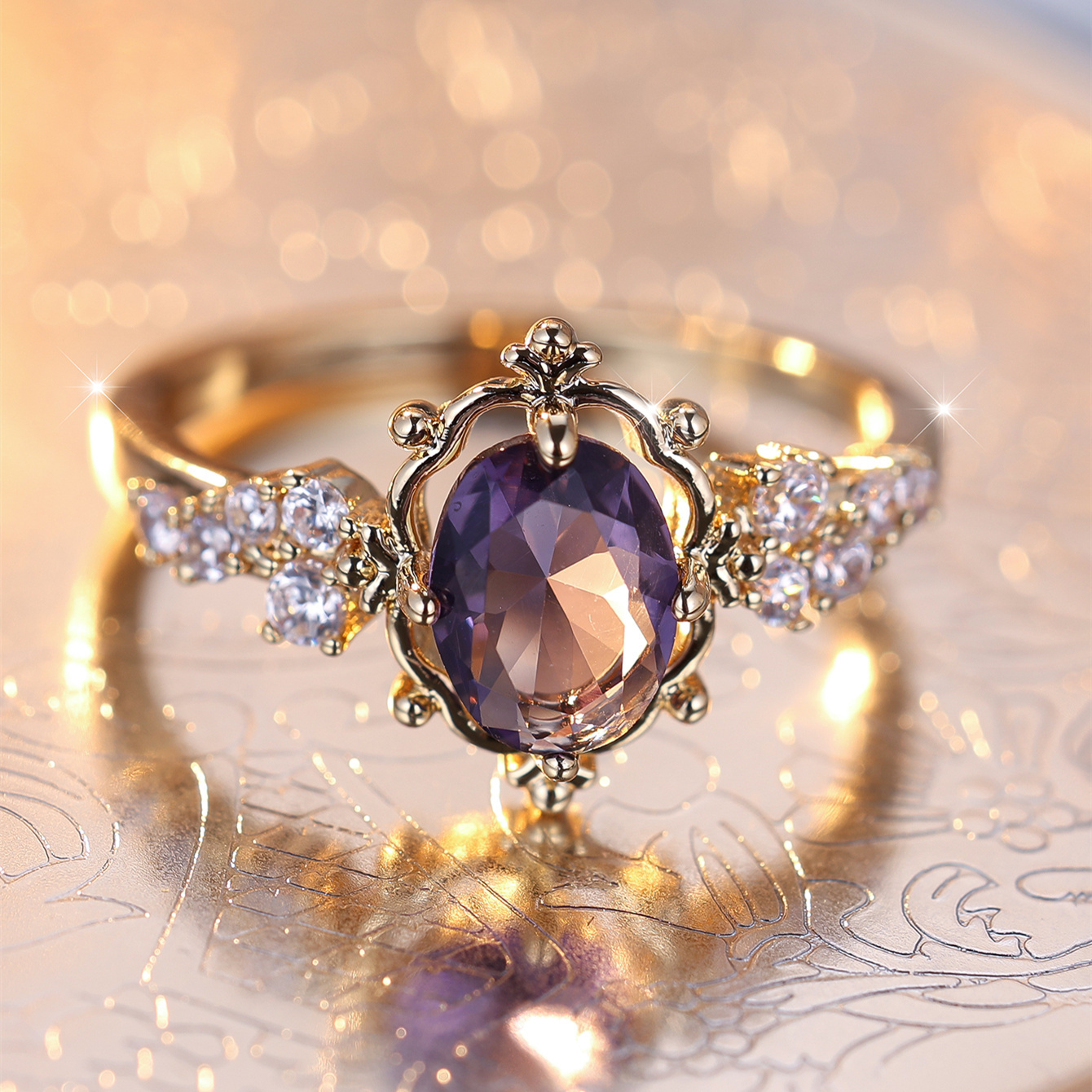 Vintage Egg Shape Zirconia Engagement Ring