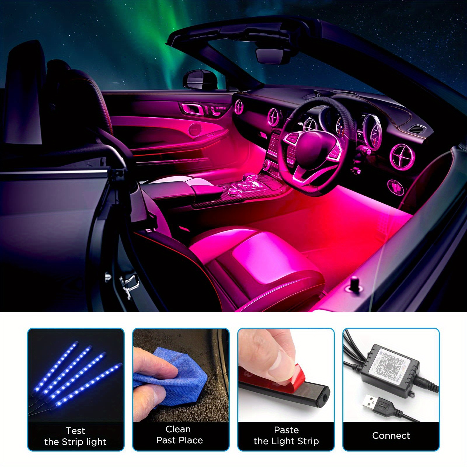 Full Color LED Symphony Dream Car Interior Ambient Lighting APP Wireless  Kit