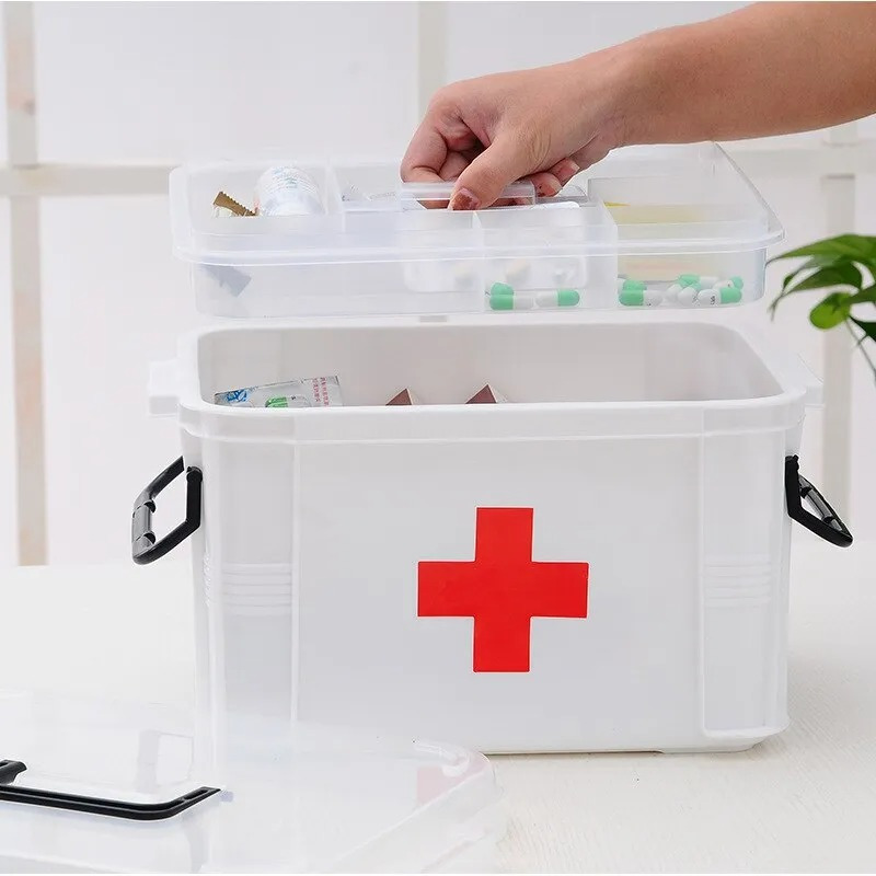 Boîte de rangement pour médicaments de grande capacité, trousse de premiers  soins portable, conteneur d'urgence, boîte à pilules de pharmacie, 3  couches - AliExpress