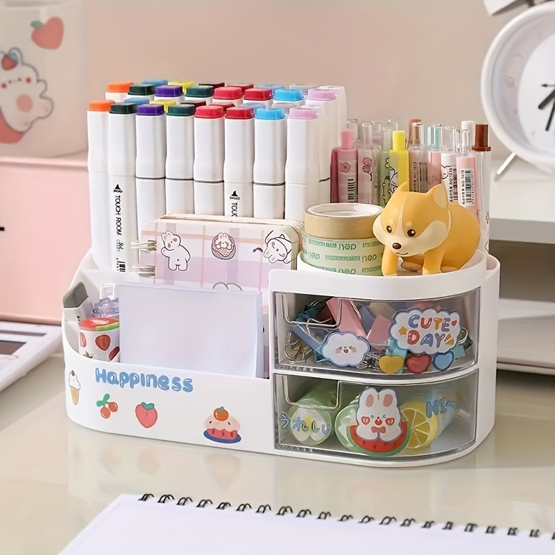 Desktop Storage Box Organizer Drawer-type Office Desk Ins Kawaii  Multi-function Cute Pen Holder Stationery Sundries Storage Box