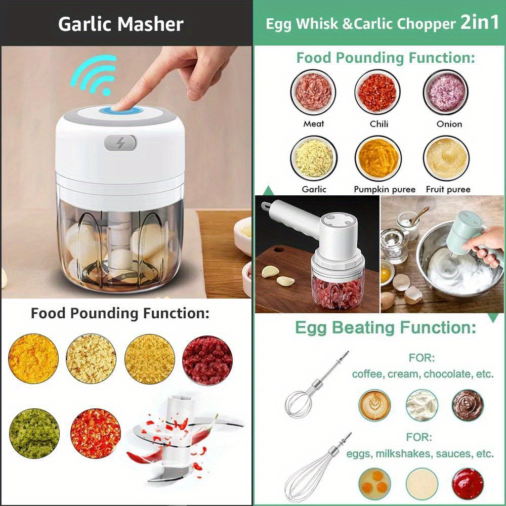 Electric Garlic Chopper Mini Food Slicer Portable Garlic Masher Mincer  Press, Wireless Food Processor For Garlic Pepper Celery Ginger Meat