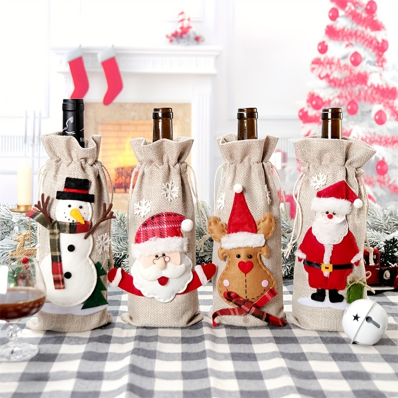 Couverture de bouteilles de vin, décorations de noël, Champagne, vêtements,  sacs cadeaux, nouvel an, dîner à
