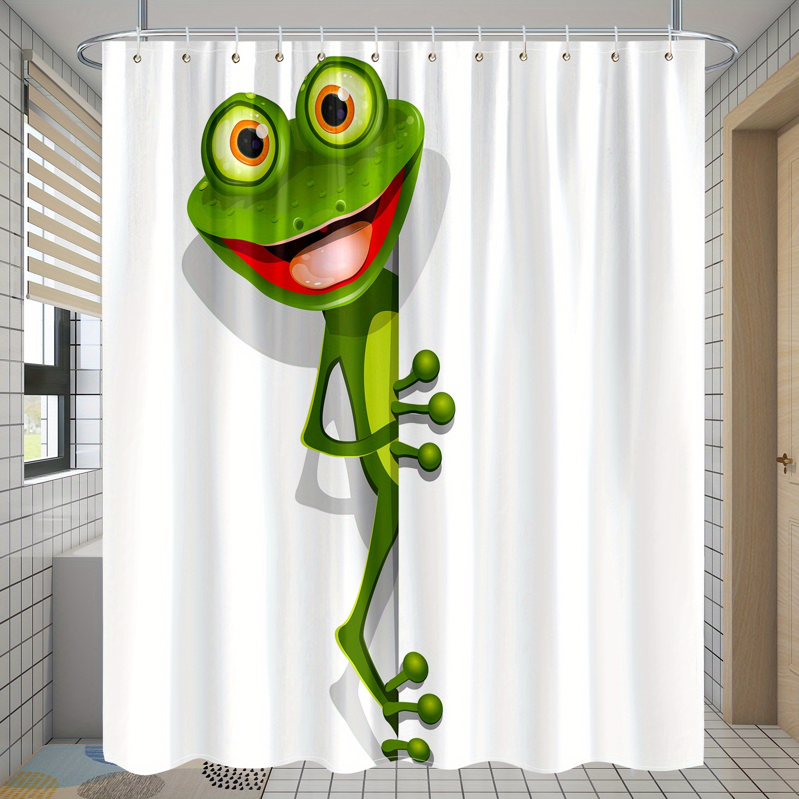 Happy Smily Frog Print Shower Curtain Water resistant - Temu