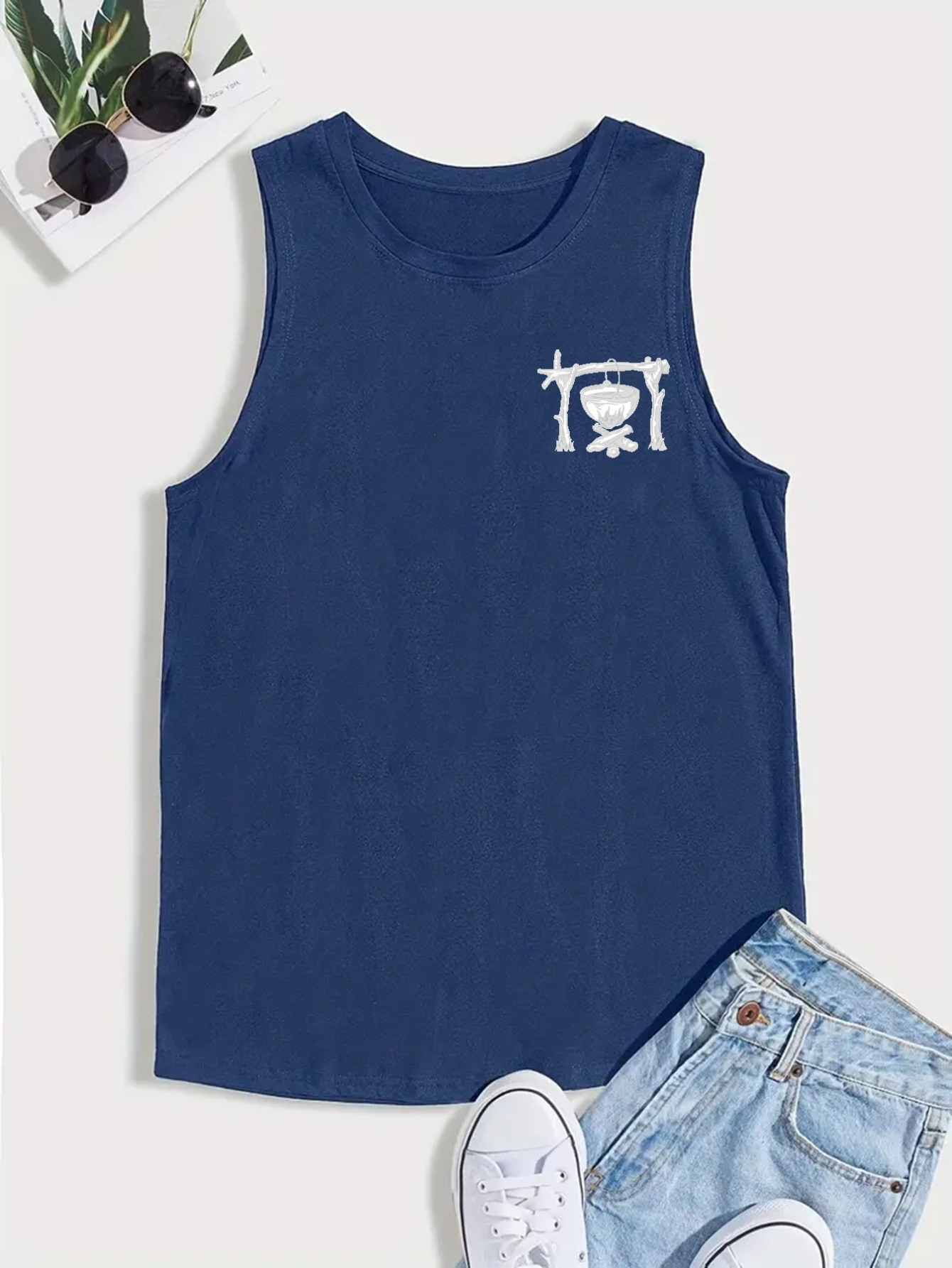 Picnic Print Men's A Shirts, Casual Breathable Comfy Sleeveless