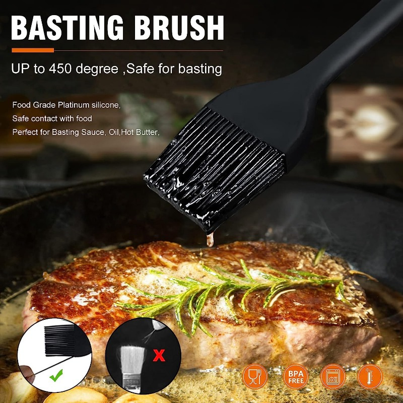 Oil and Butter Brush,Silicone Basting Brush with Wooden Hand,Pastry Brush  for Cooking Black