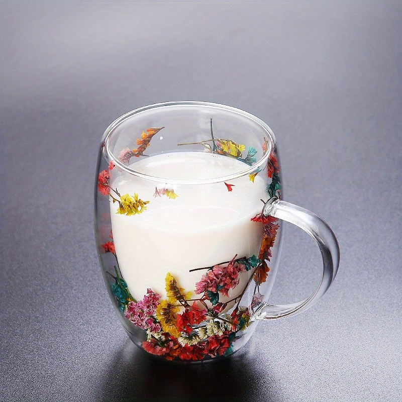 Double Wall Insulated Floral Glass Coffee Mugs