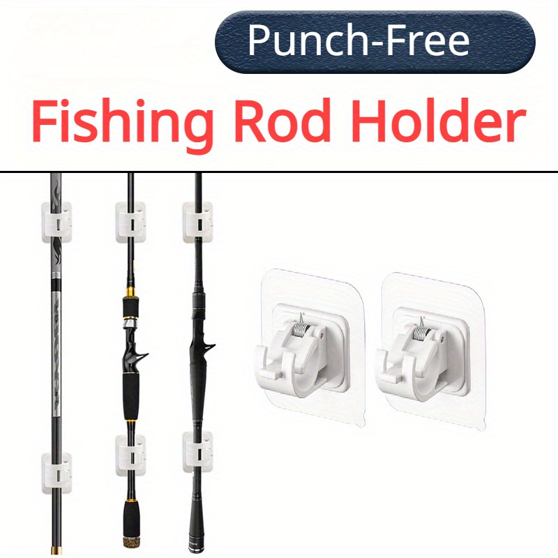 2pcs Punch-Free Fishing Rod Holder, Adhesive Hooks With Clamp,  Multifunctional Holders