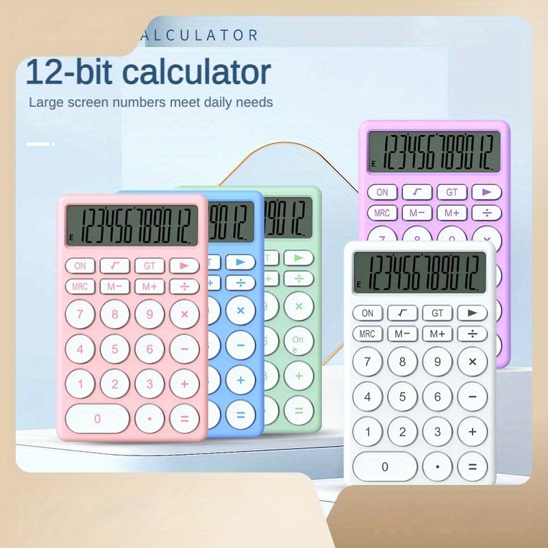 Calcolatrice Solare, Leggera Calcolatrice da Tavolo Aritmetica a 12 Cifre  Compatta Multifunzionale Alla Moda per Studenti per Ufficio (Bianco)
