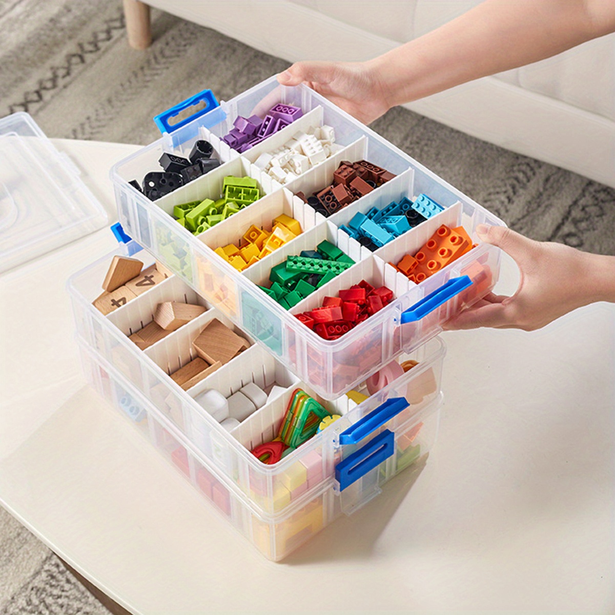 Three Layer Craft Storage Box Crafts Supplies Case with Handle for