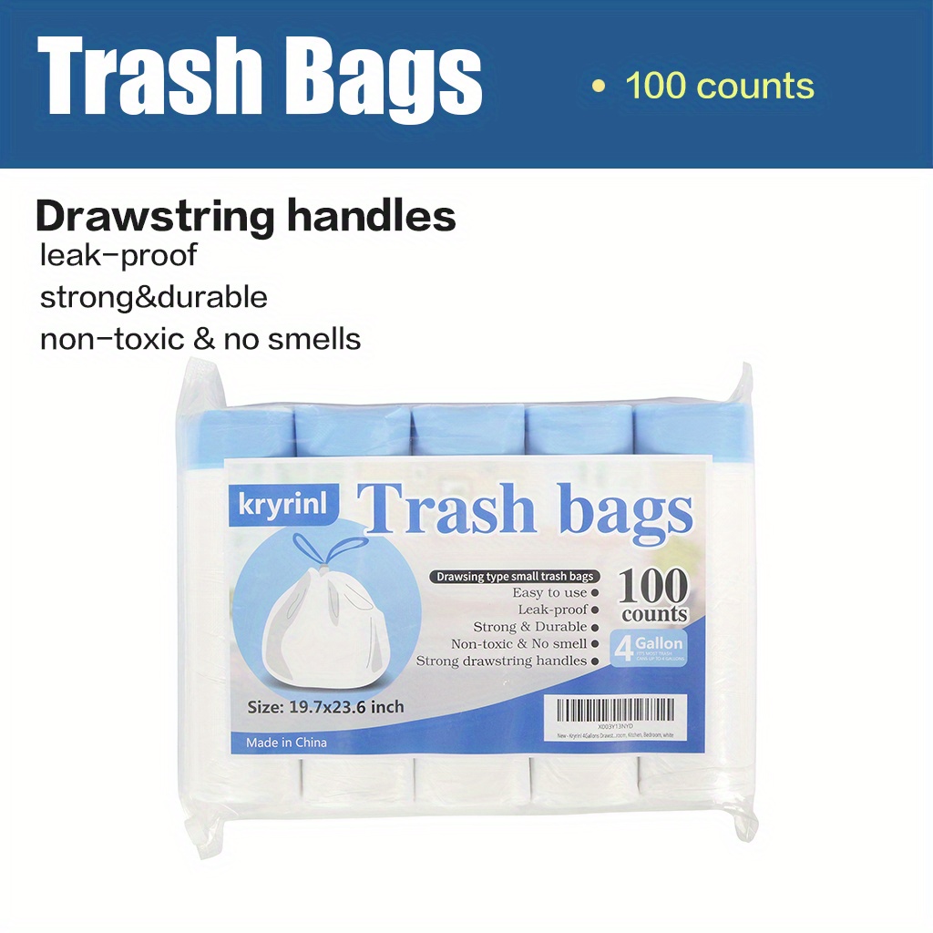 4 Gallon Black Small Trash Bags, with Handle Garbage Bag Wastebasket Trash  Bags 100 Counts