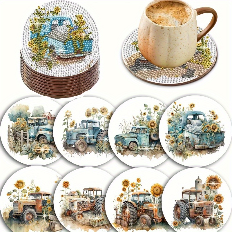 8pcs Christmas Truck Artificial Diamond Art Painting Coasters Kits With  Holder, DIY Fall Gnome Diamond Art Coaster With Cork Bases For Adults,  Diamond