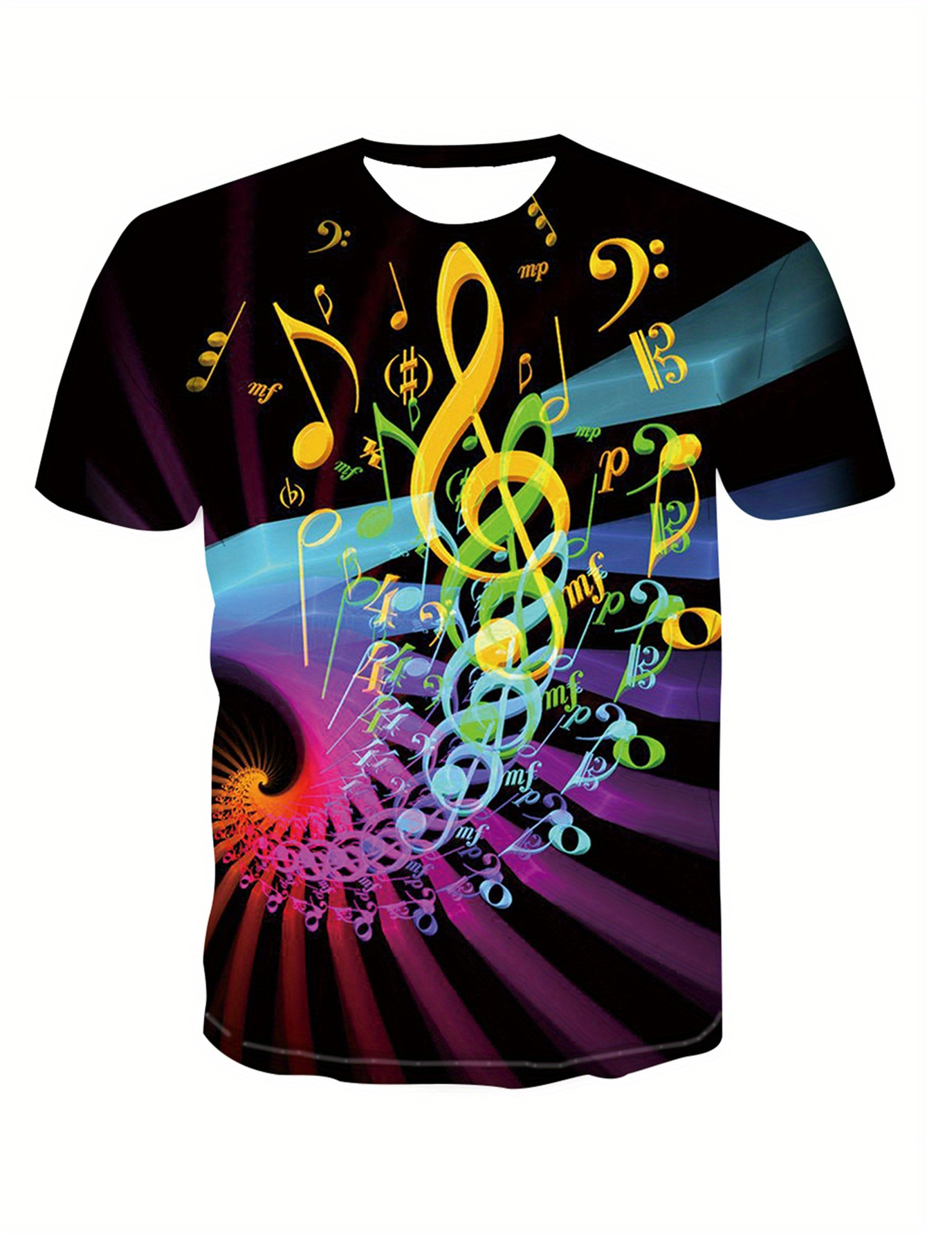Music Note Print T-shirt *'s Style Stretch Round Neck Tee Shirt For Summer