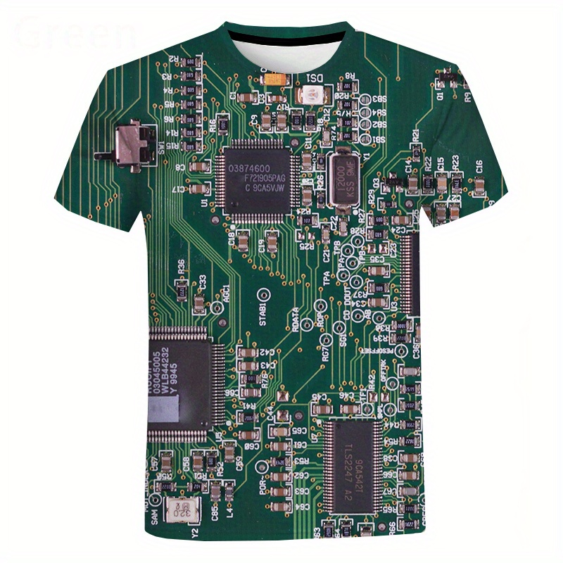 

Circuit Board Print T-shirt, Men's Casual Street Style Stretch Round Neck Tee Shirt For Summer