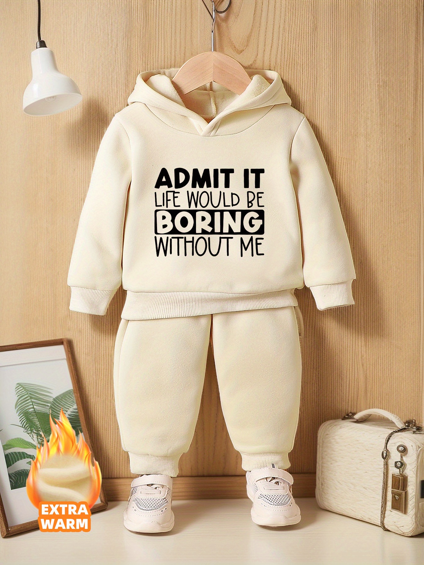 Cute Would Boring Without Graphic Hoodie Trousers Set Baby - Temu