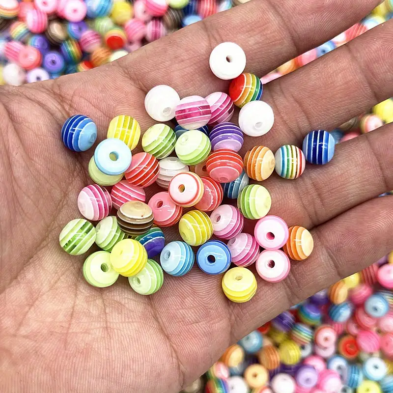 Round Transparent Striped Resin Beads For Jewelry Making Diy - Temu
