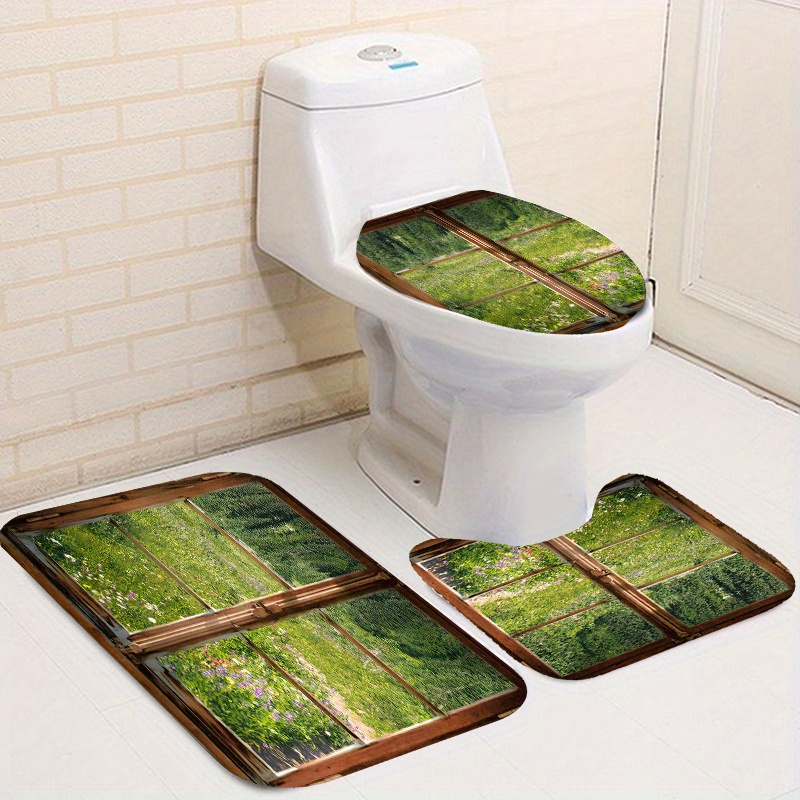 4pcs Landscape Print Shower Curtain Set, Bathroom Rug, U-Shape Mat, Toilet  Lid Pad, Waterproof Curtain Including 12 Hooks, 70.8x70.8/180x180cm, Aesth