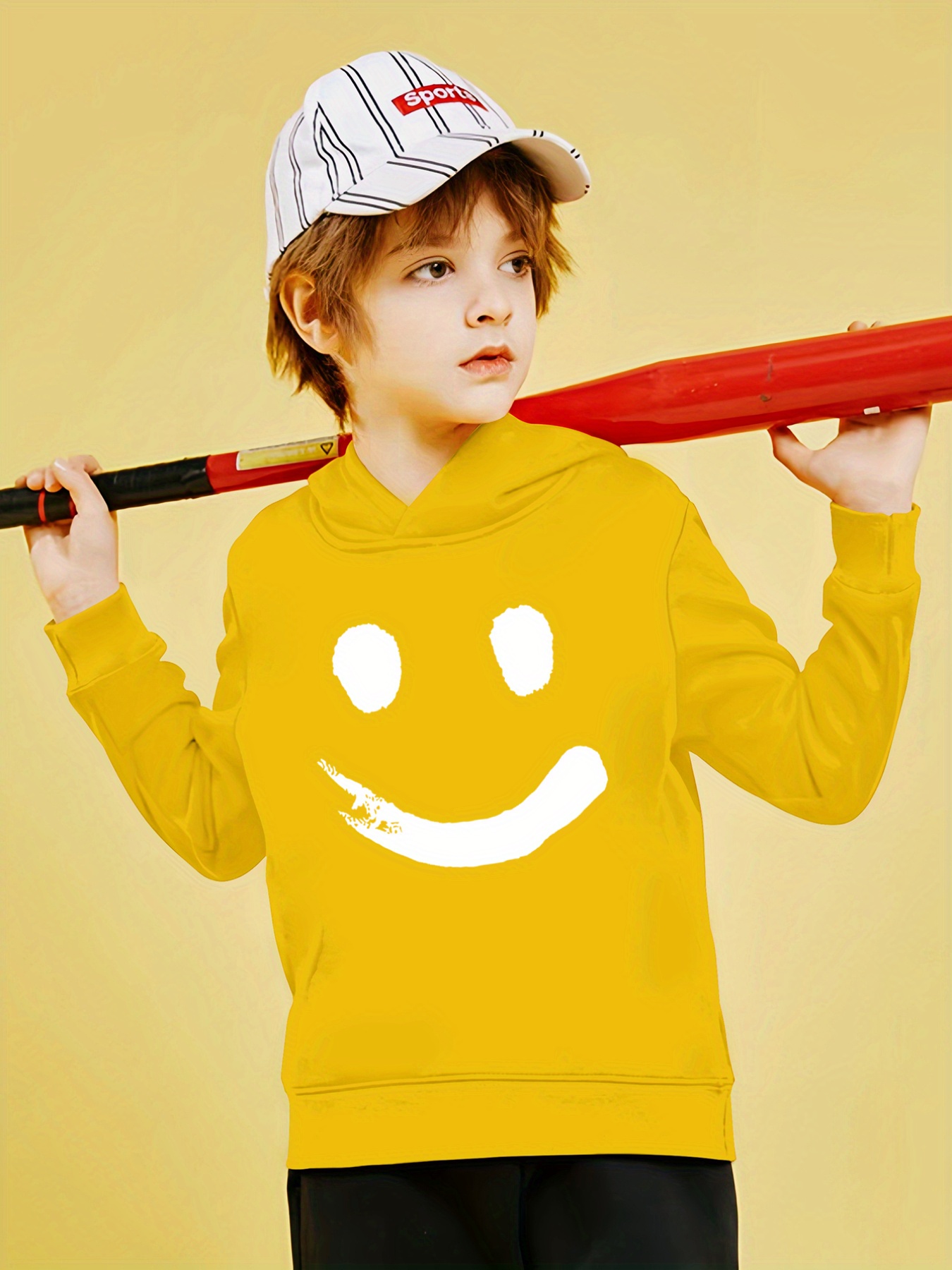 Kid Boy/Kid Girl Face Emoji Print Solid Color Hoodie Sweatshirt