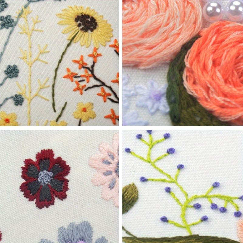 Color Floral Series Embroidery Kit, Diy Starter Embroidery