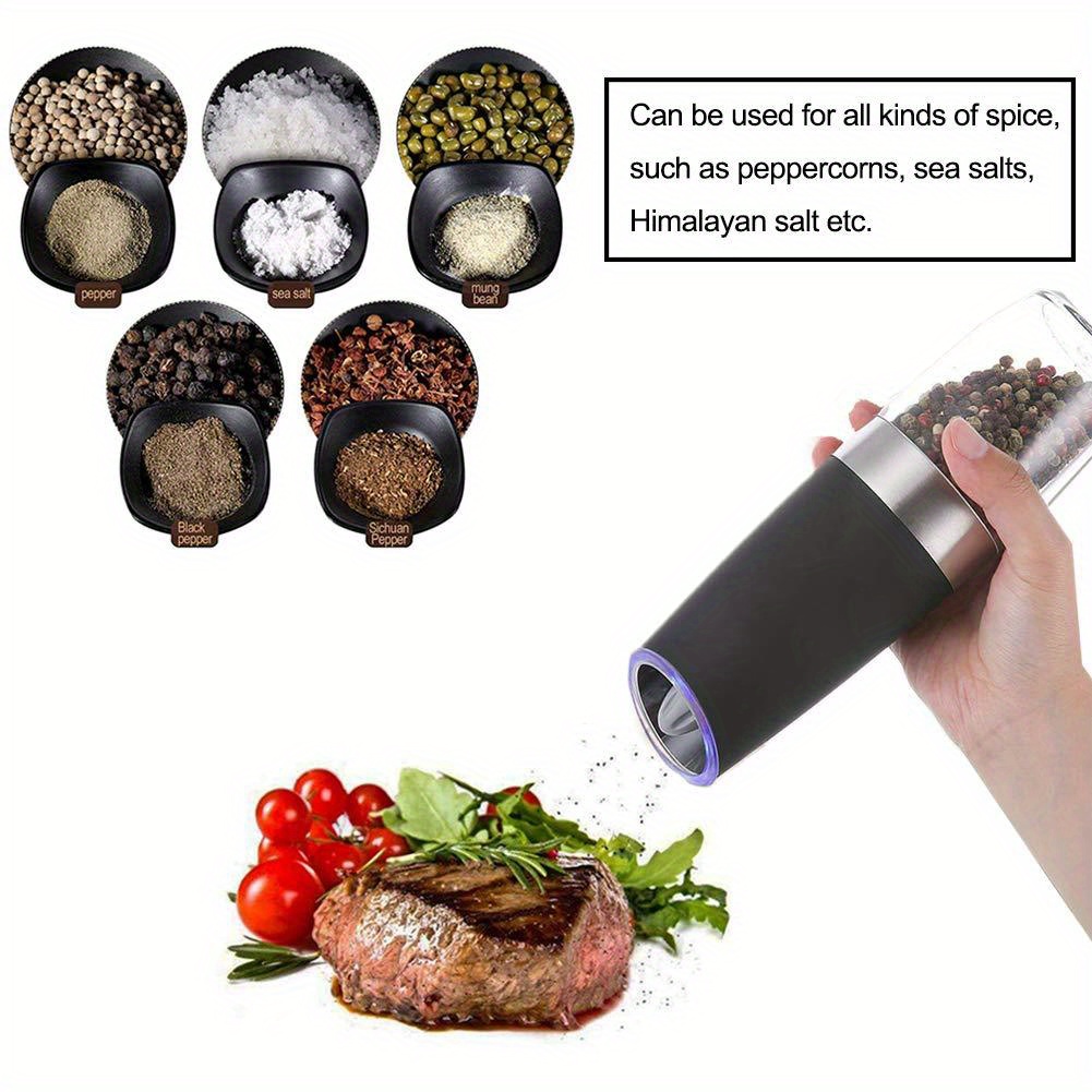 Pepper Grinder, Gravity Electric Pepper Mill, Adjustable Spice Grinder,  Automatic Pepper Mill With Led Light, Reusable Battery Powered Pepper  Crusher For Kitchen Camping Picnic Camping, Kitchen Gadgets, Chrismas  Gifts, Halloween Gifts 