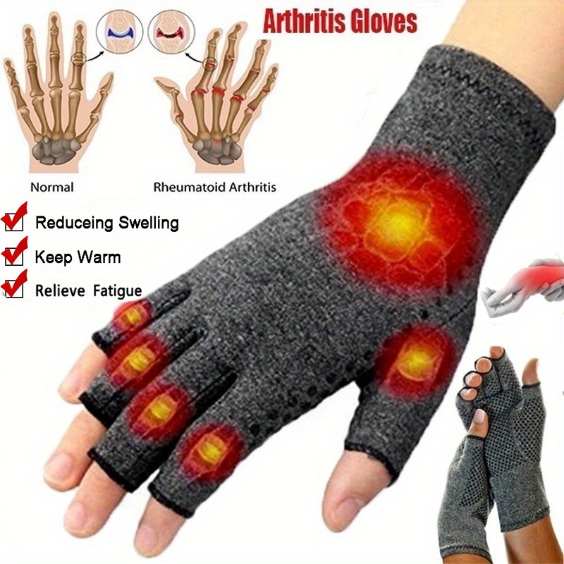 1 Pair Unisex Arthritis Gloves Grey Fingerless Gloves Warm Elastic Knit Gloves For Women & Men