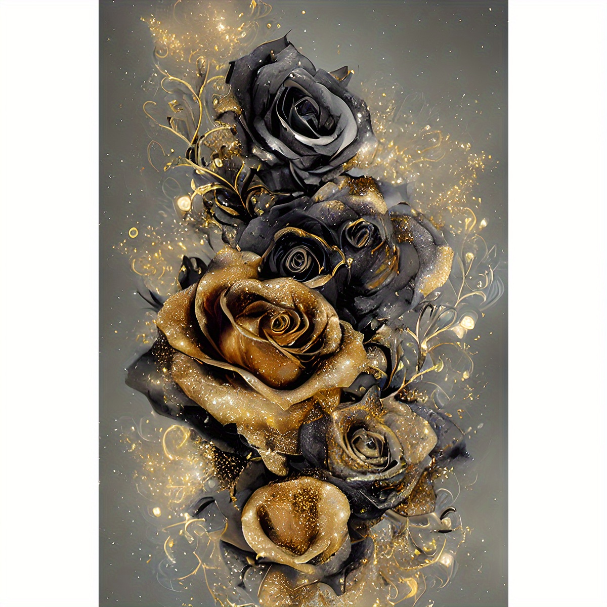 

1pc Flower Artificial Diamond Painting Kits For Adults Beginners, Black Golden Long Stem Rose 5d Full Round Diamond Painting For Gift Home Wall Decor, 20x30cm/7.9x11.8inch, Frameless