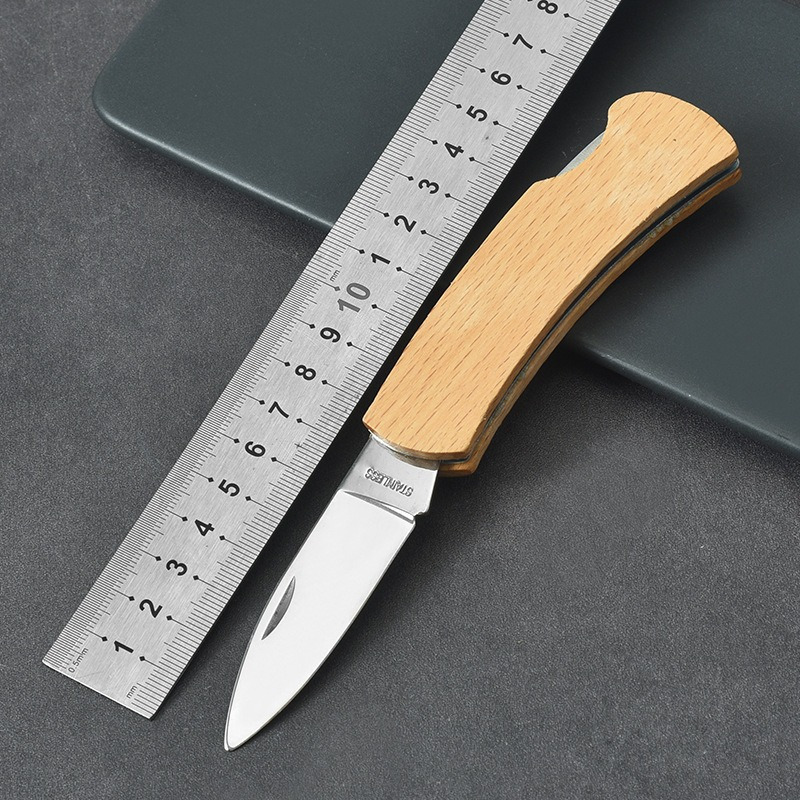 Mini Stainless Steel Pocket Knife Portable Wooden Fish Knife - Temu