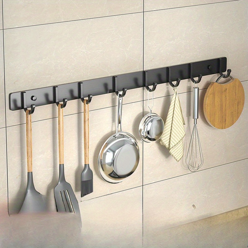 Porte-épices, étagère murale de cuisine avec 6 crochets, support de  casserole mural auto-adhésif pour étagère de cuisine