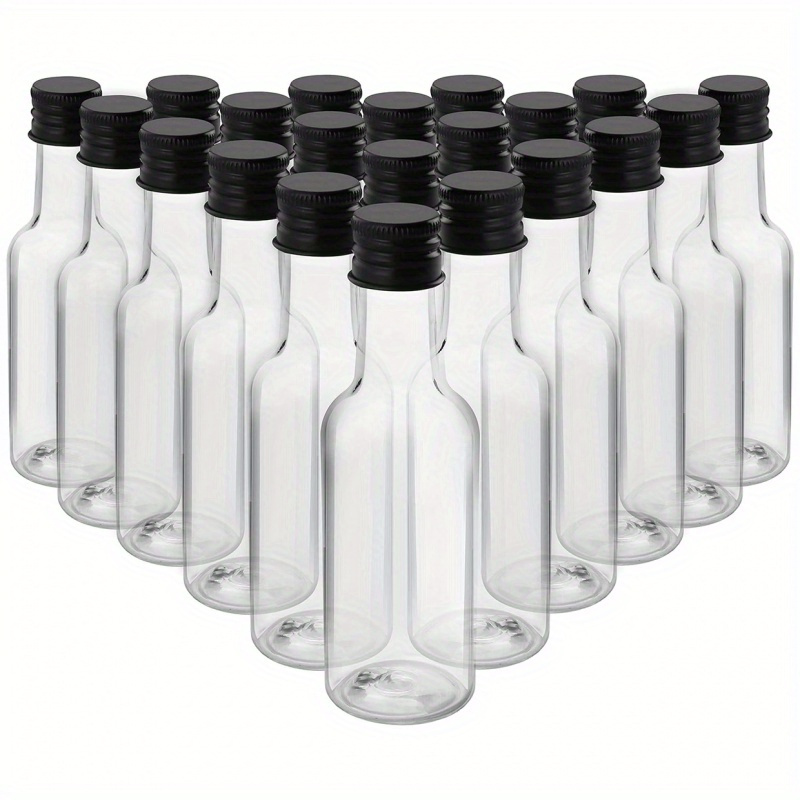 48 Pack Mini Liquor Bottles - Reusable Plastic 50ml (1.7 fl oz) Empty  Spirit Bottle with Black Screw Cap, Liquid Funnel for Easy Pouring, Filling  
