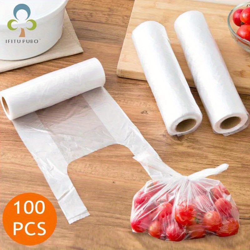 

100pcs Leak Proof Fresh-keeping Bags-keep Food Fresh On-the-go With Portable Disposable Shopping Bags, Reusable Plastic Physical Storage Produce Bag, Kitchen Supplies