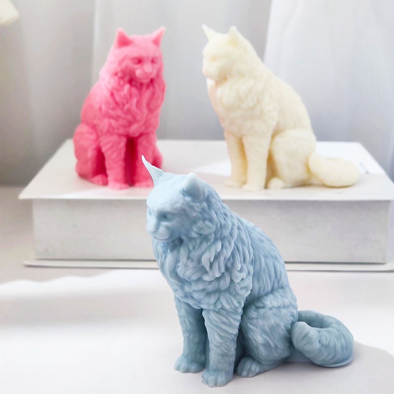 

1pc Cat Candle Silicone Mold Animal Ornament Plaster Aromatherapy Sitting Big Tail Cat Mold