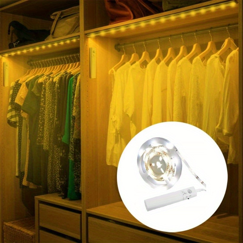 Luz nocturna LED de doble modo, tira LED flexible con sensor de movimiento,  luz de armario para armario de dormitorio 4000K (blanco natural, paquete