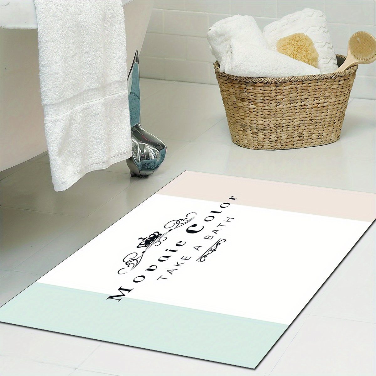 Absorbent Navy Blue Leaf Sponge Bathroom Mat Non slip - Temu