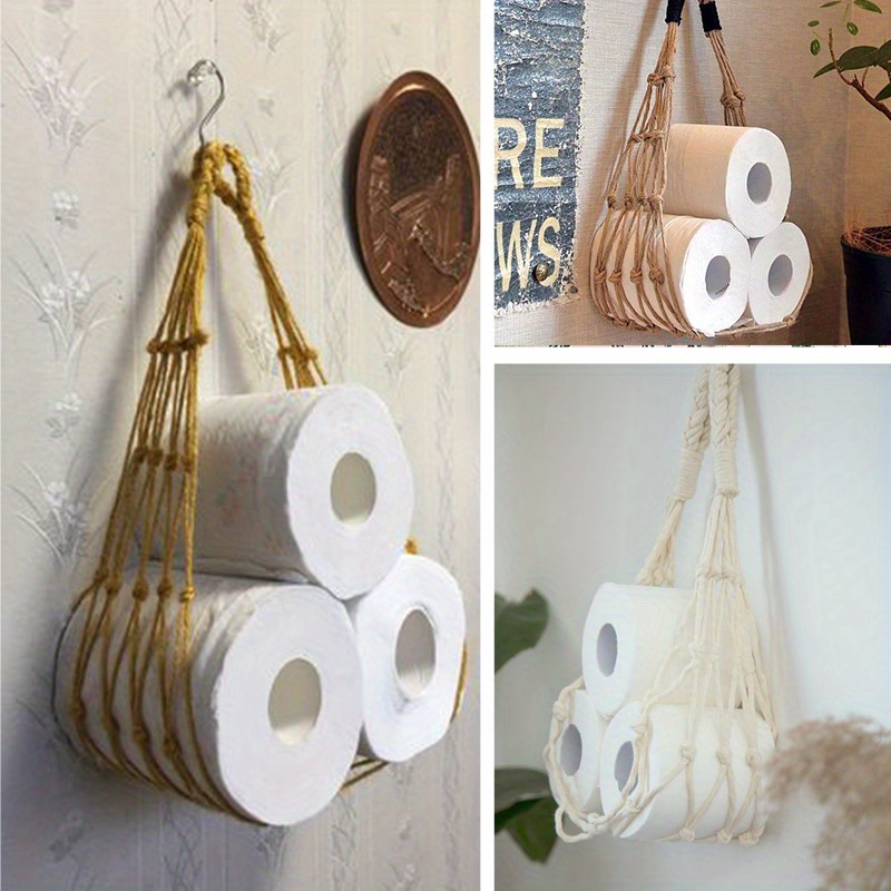 Toilet Paper Storage Holder, Boho Wall Mounted Tissue Roll Stand