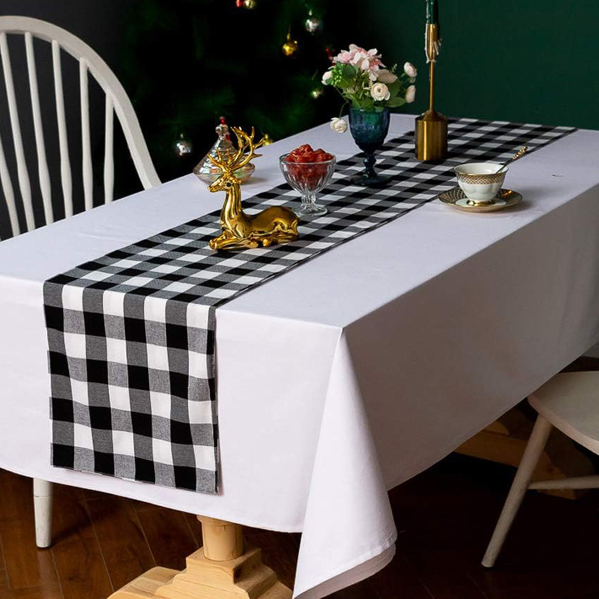 6pcs/Set Vintage American Style Black & White Plaid Polyester Wrinkle-Resistant  Napkins For Hotel, Restaurant And Home Use, Holiday Party Decoration  Tablecloths Napkins