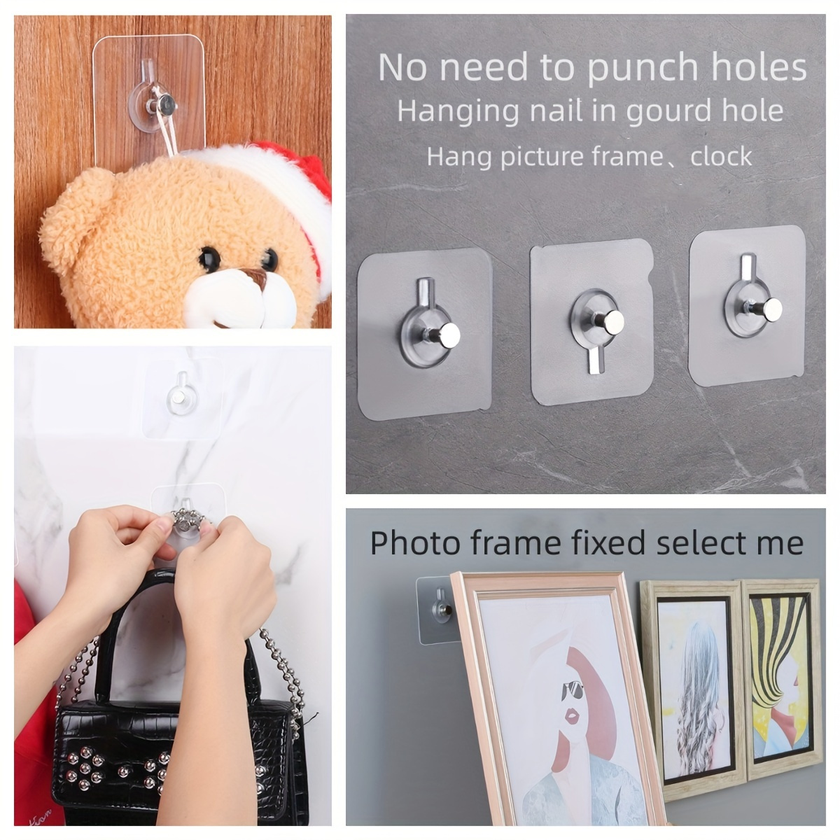 10pcs Adhesive Wall Hook, Wall Hanging Screw Hook, Nail Free Photo Picture  Painting Hanger, Traceless Sticky Hook