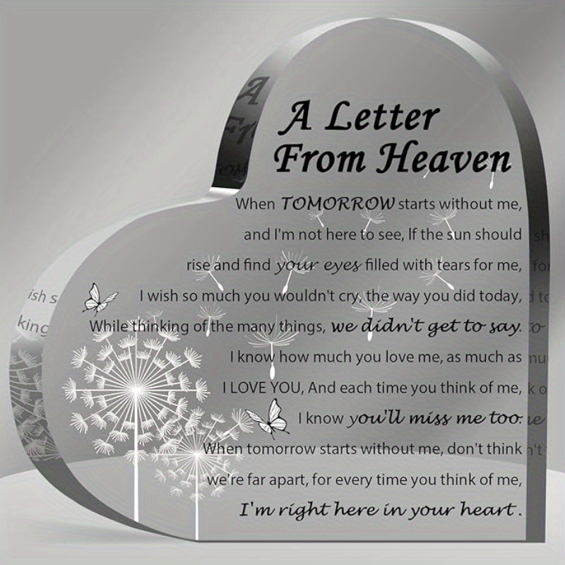 

1pc, Sympathy Gifts - A Letter From Heaven- Memorial Gift For Loss Of Mother Father Husband Son, Acrylic Heart Keepsake, Remembrance Sympathy Gifts