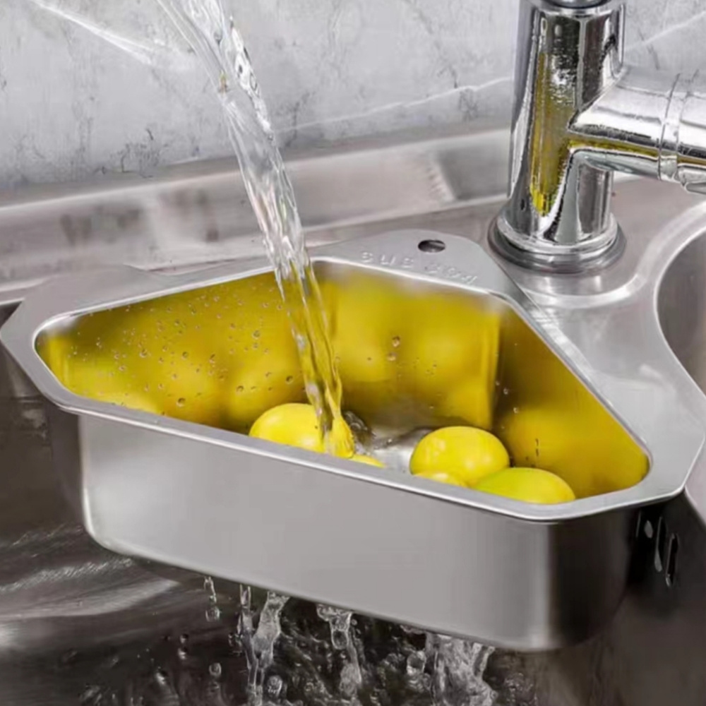 

1pc 304 Stainless Steel Sink Drain Basket, Triangular Sink Kitchen Sink Washbasin Leftover Filter Rack, For Restaurants