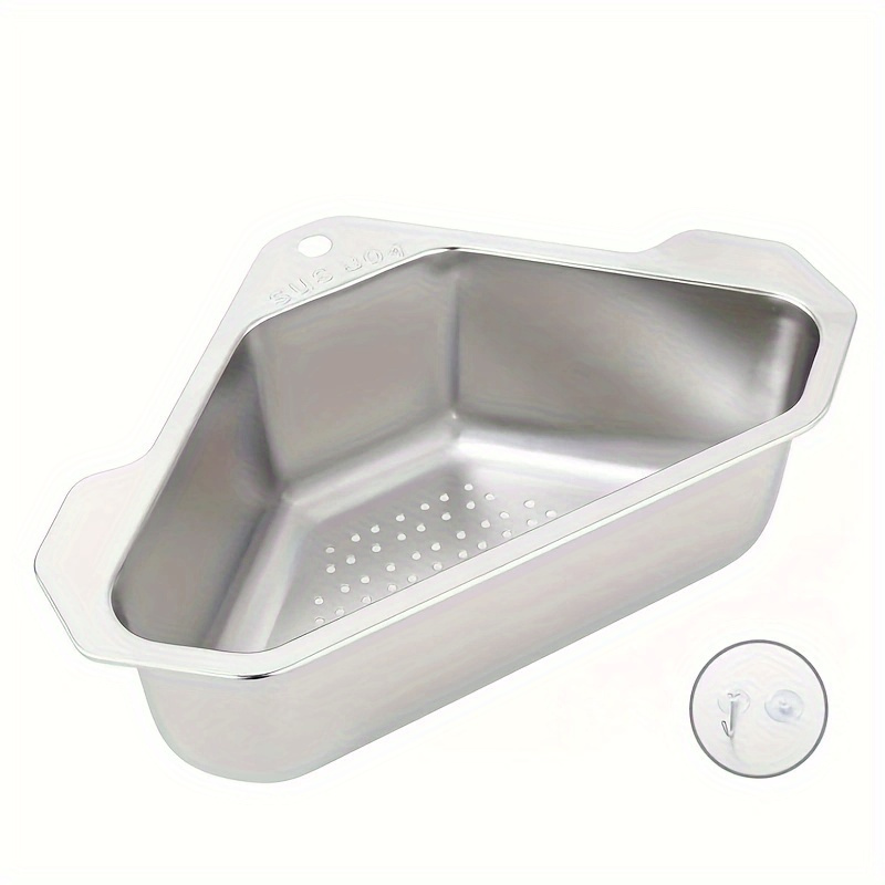 TEMU 1pc 304 Stainless Steel Sink Drain Basket, Triangular Sink Kitchen Sink Washbasin Leftover Filter Rack, For Restaurants