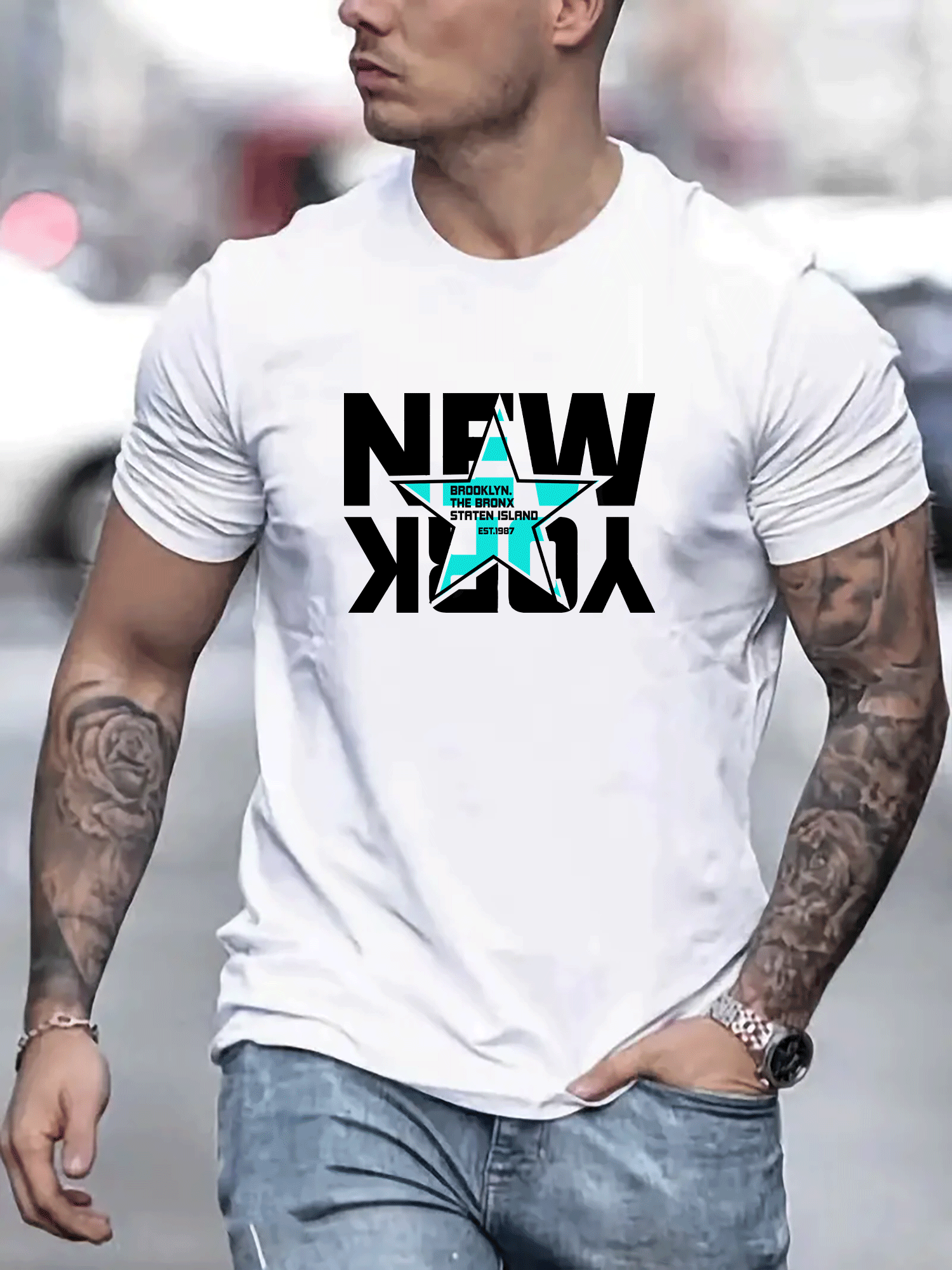 Camiseta Estampado Ciudad Nueva York Camisetas Hombre - Temu Mexico
