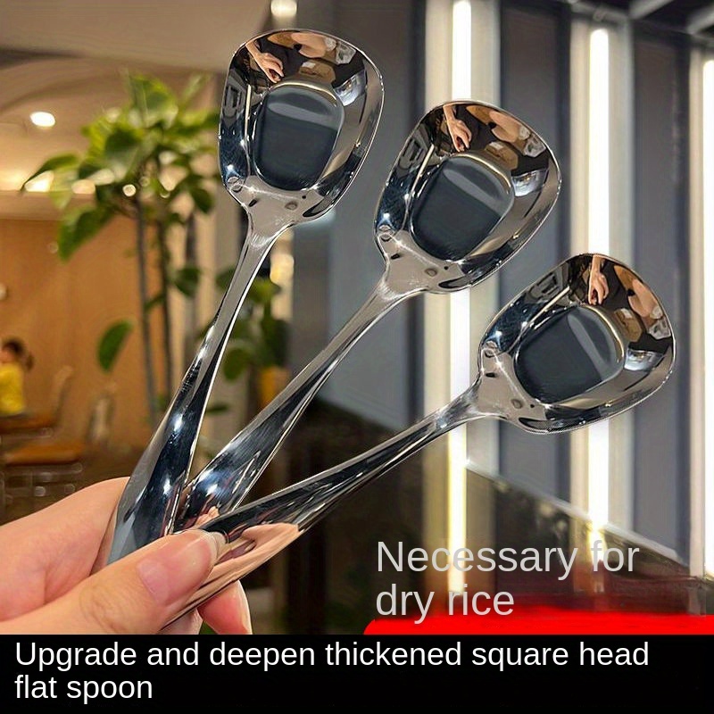 3PCS Square Head Stainless Steel Spoons,Rice Spoons,Stainless