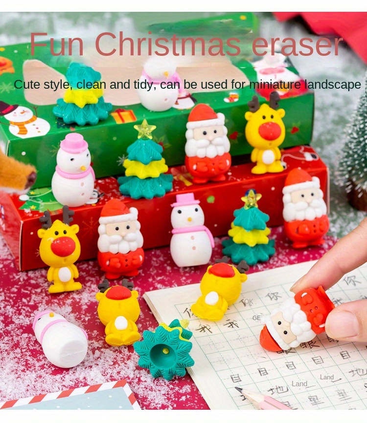 4Pcs/Set Christmas Snowman Santa Claus Erasers Cartoon Kawaii