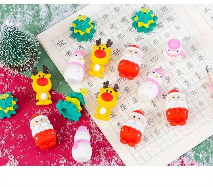 Random Merry Christmas Snowman Santa Claus Elk Rubber Eraser - Temu