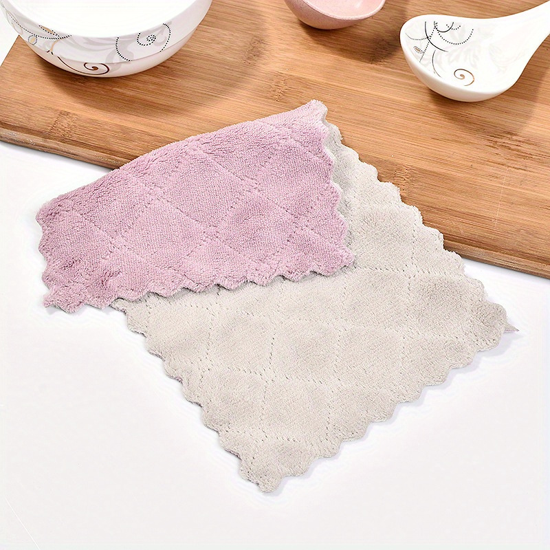5pcs Pink Thick Wave Dishcloth, Cleaning Cloth, Kitchen Wiping Cloth, Absorbent  Fabric For Home Cleaning