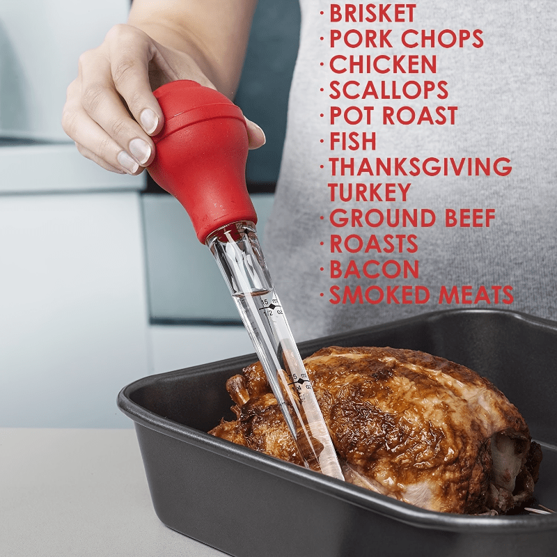 Turkey Baster With Cleaning Brush - Food Grade Syringe Baster For Cooking &  Basting With Detachable Round Bulb - Ideal For Butter Drippings, Glazes,  Roasting Juices For Poultry (black) - Temu