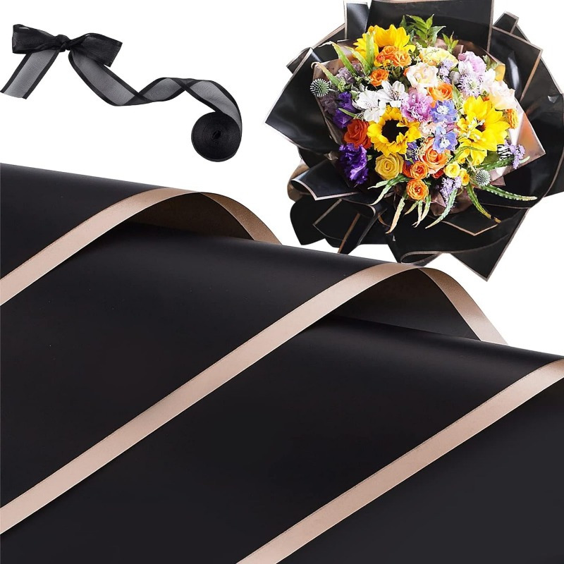 Black Waterproof Floral Wrapping Paper Sheets Fresh Flowers - Temu