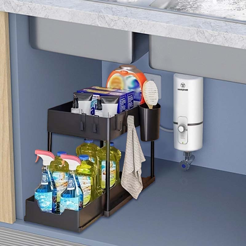 Under Sink Storage Bathroom Under Sink Cabinet Organizer 2 Tier Organizer  Bath Collection Baskets With Hook Bathroom Accessories