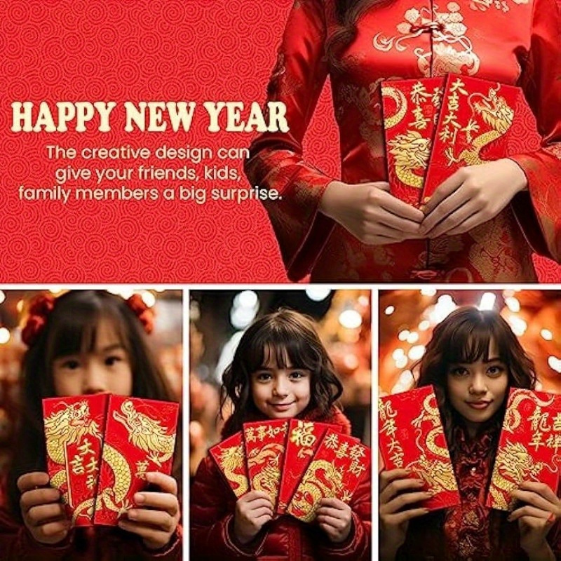Chinese New Year Red Envelopes Lucky Money Bags 2024 Lunar - Temu