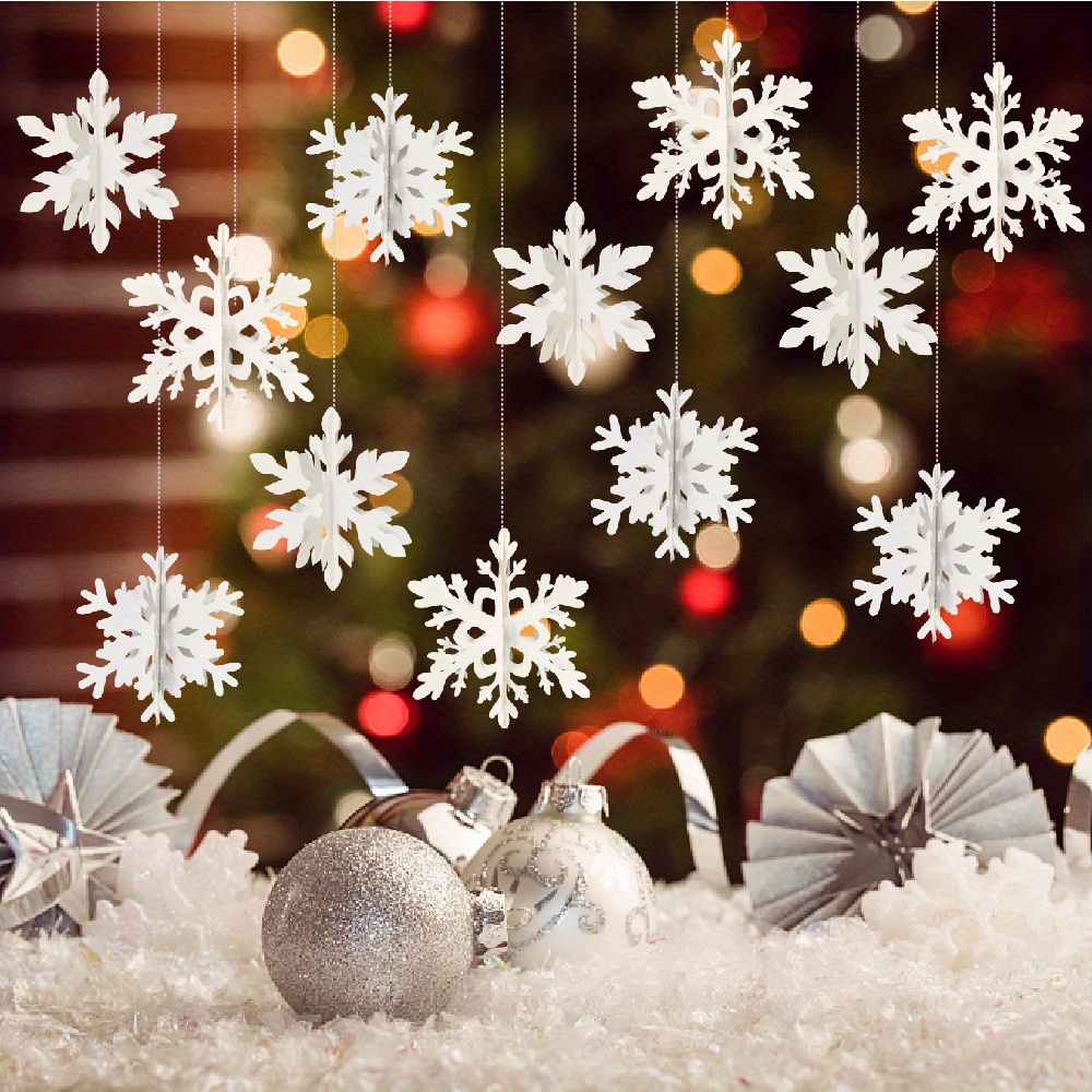 6Pcs 5.9/7.9 Inch Christmas White Snowflake Ornaments Foam Glitter