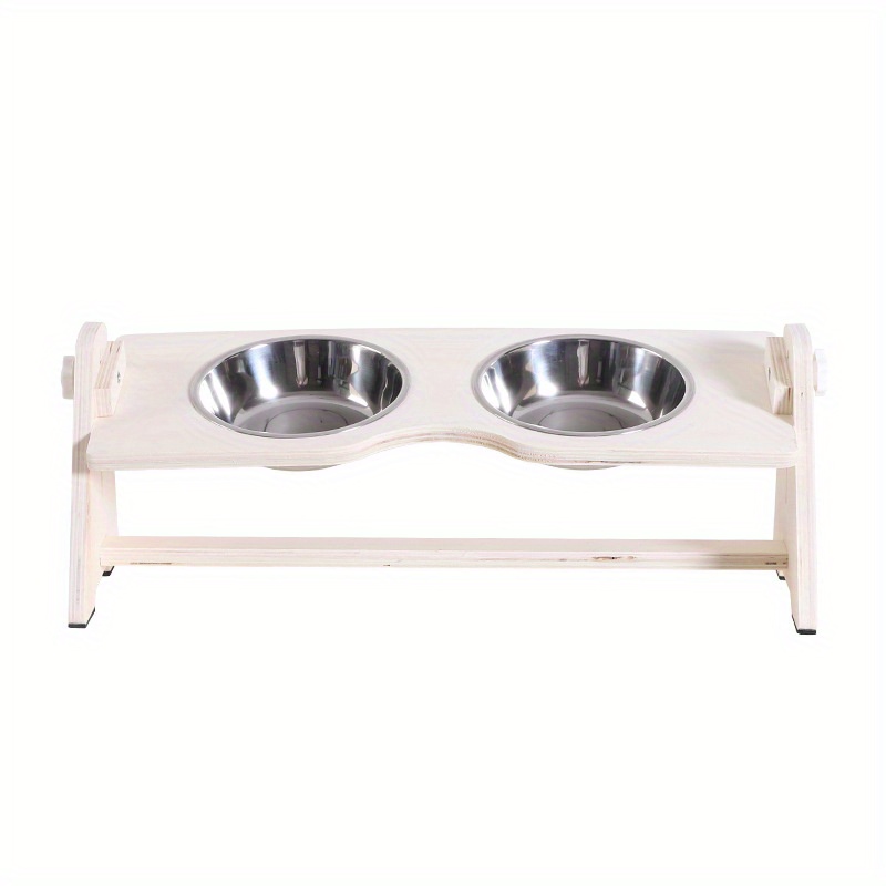 Elevated Wooden Dog Bowl Stand With 2 Stainless Steel Feeder Bowls,  Adjustable Dog Feeder Stand With Food And Water Bowls For Neck Protection -  Temu