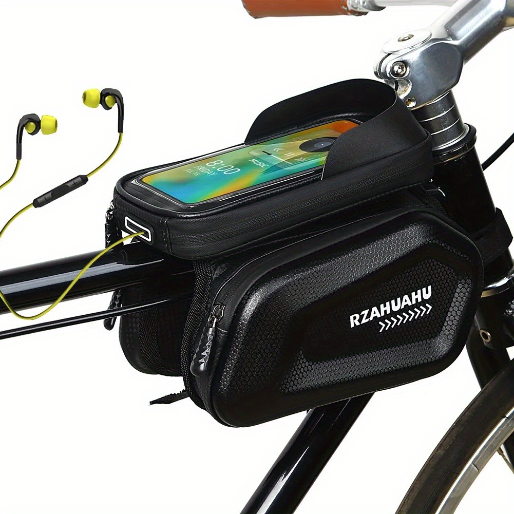 

7 Inch Phone Bike Front Frame Bag, Touch Screen Waterproof Hard Shell Bicycle Top Tube Storage Bag Organizer, Cycling Accessories